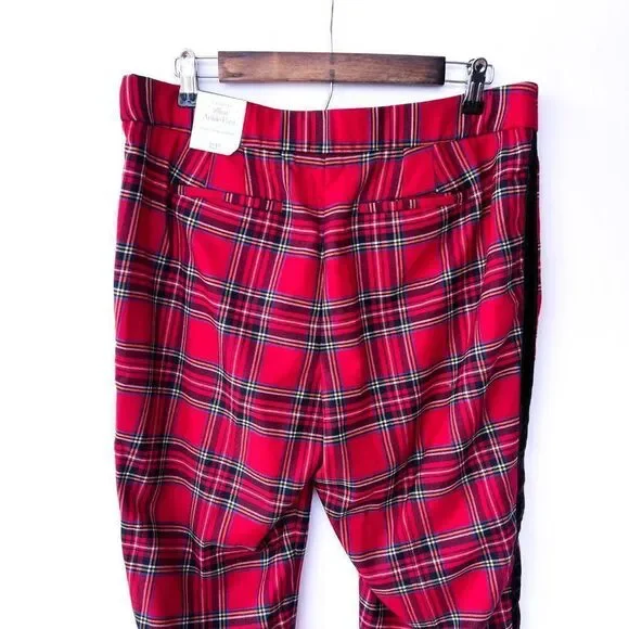 NWT Talbots Red Mountain Plaid Black Velvet Stripe Slim Ankle Pant Size 12P